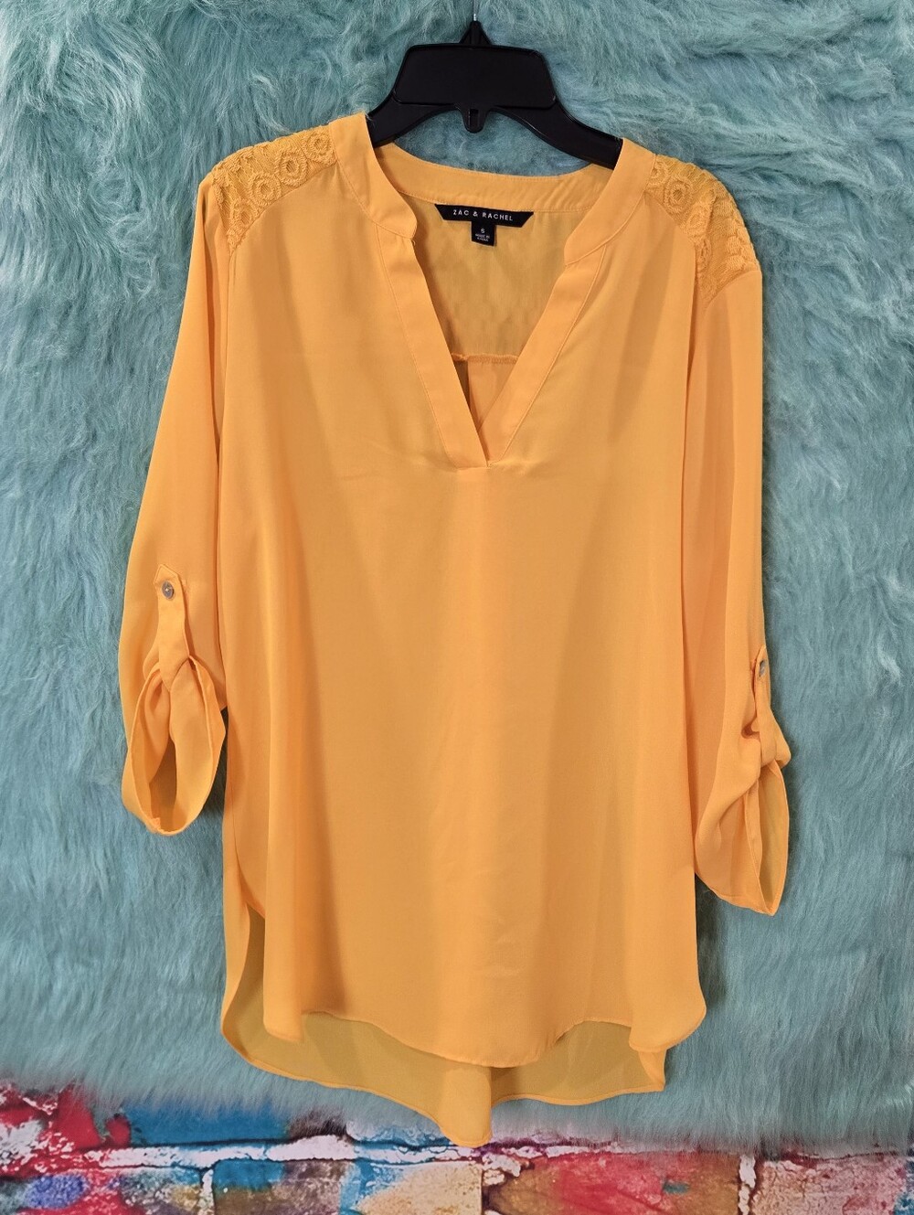 Zac & Rachel Yellow Long Sleeve V Neck Blouse Size S